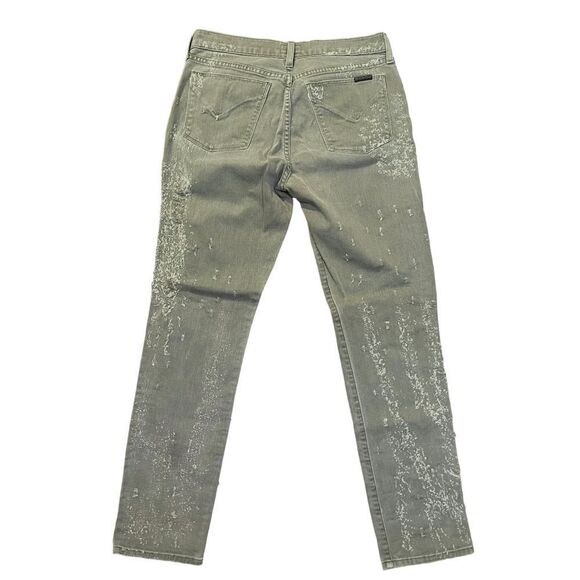 HUDSON Women's Jeans Riley Crop High Rise Destructed Button Fly Green Size 27 - Picture 5 of 14